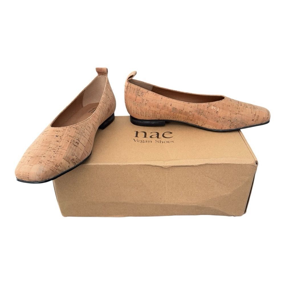 NAE Melita Cork Vegan Ballet Flats Brown Square Toe Slip On Shoes Size 6